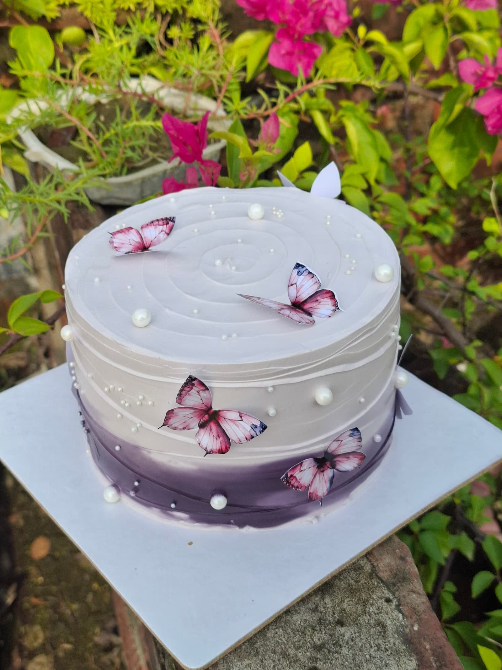 Lavender butterfly cake with pearls