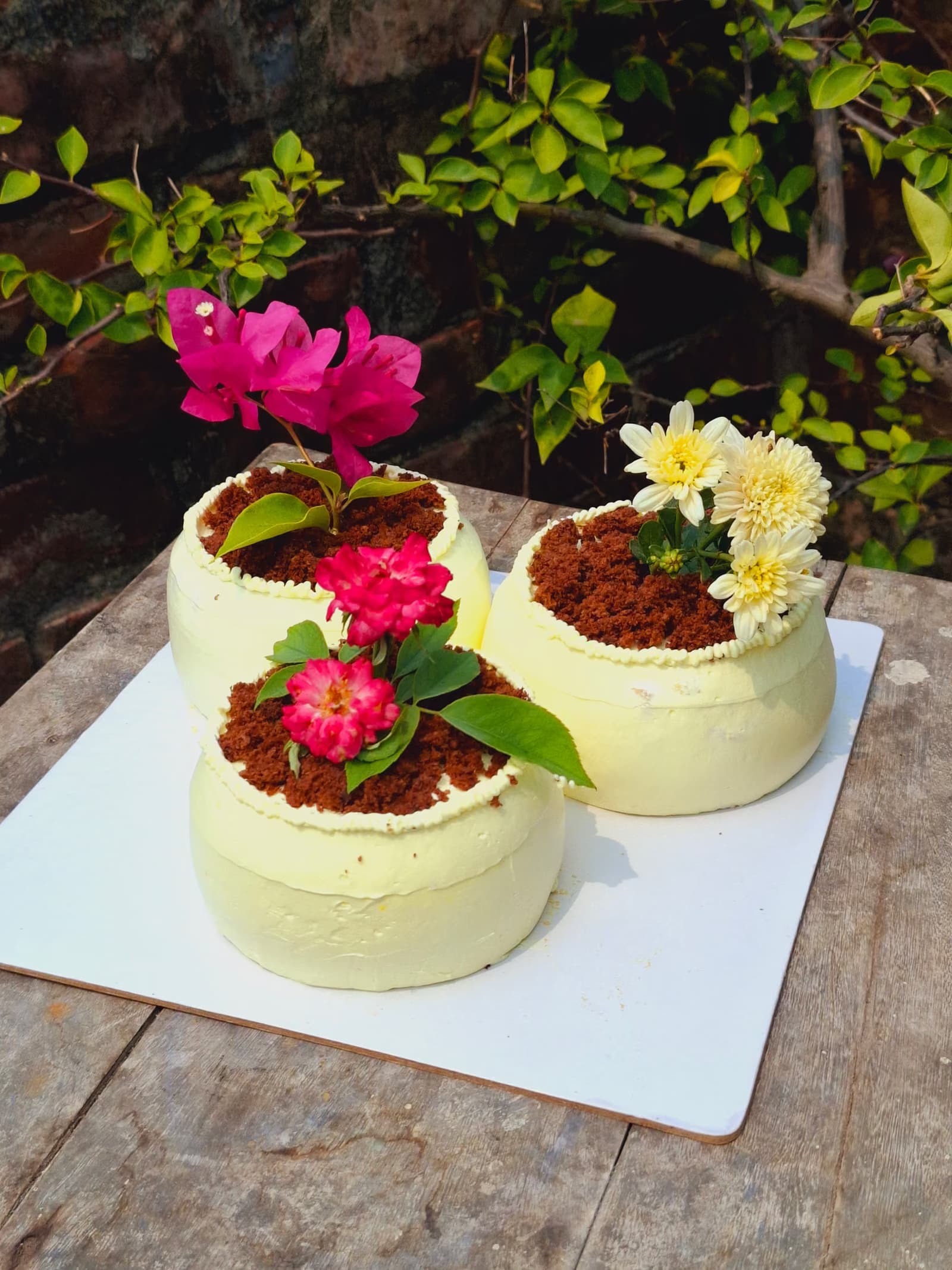 Twin flower-topped cakes