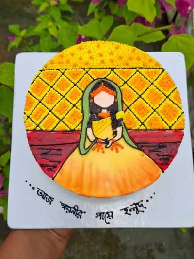 Hand-painted Bengali folk-art cake