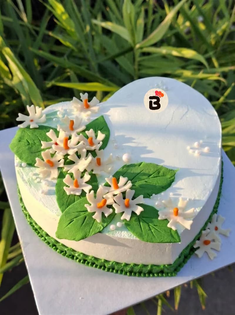 Heart cake with white frangipani