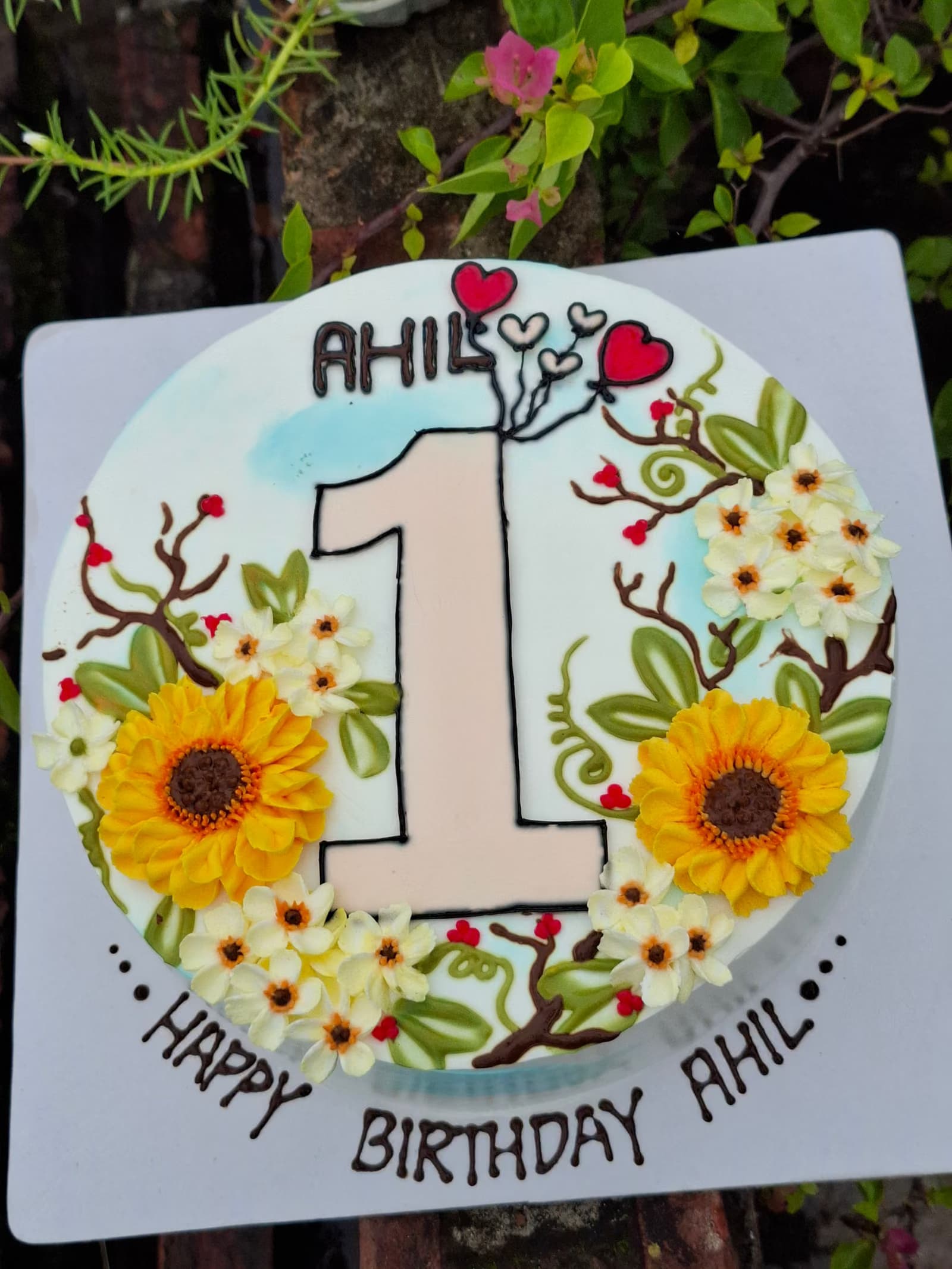 First birthday cake with sunflowers