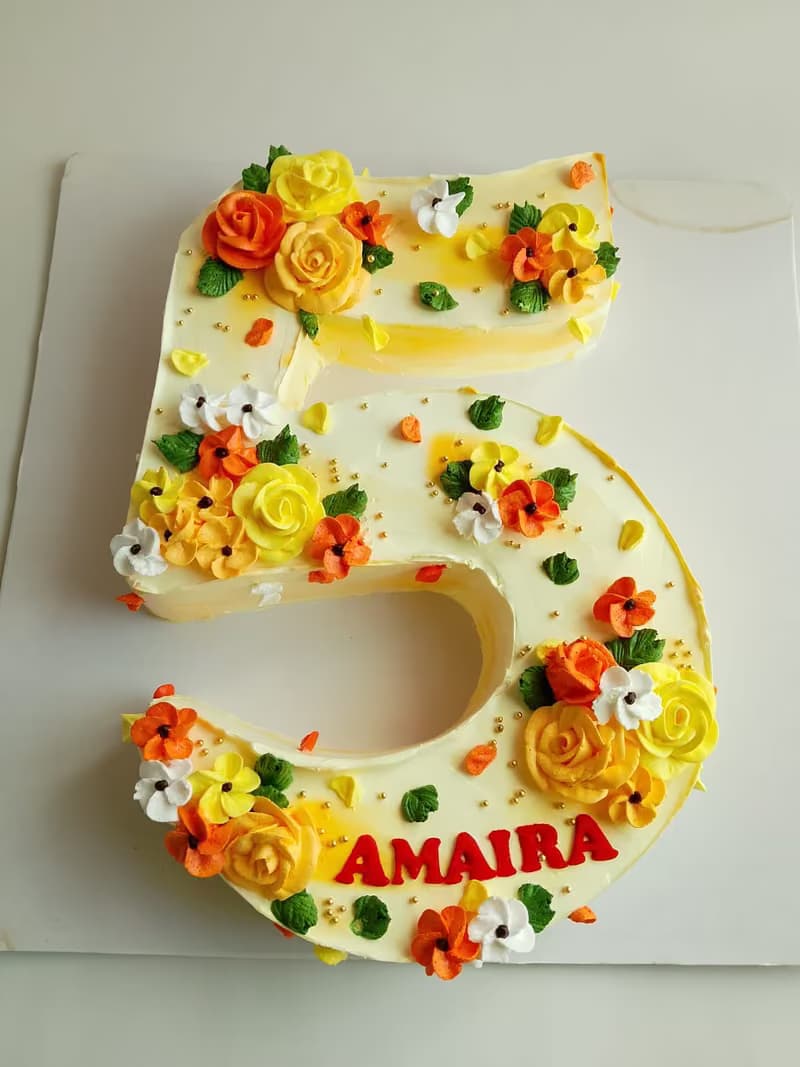 Number five flower cake