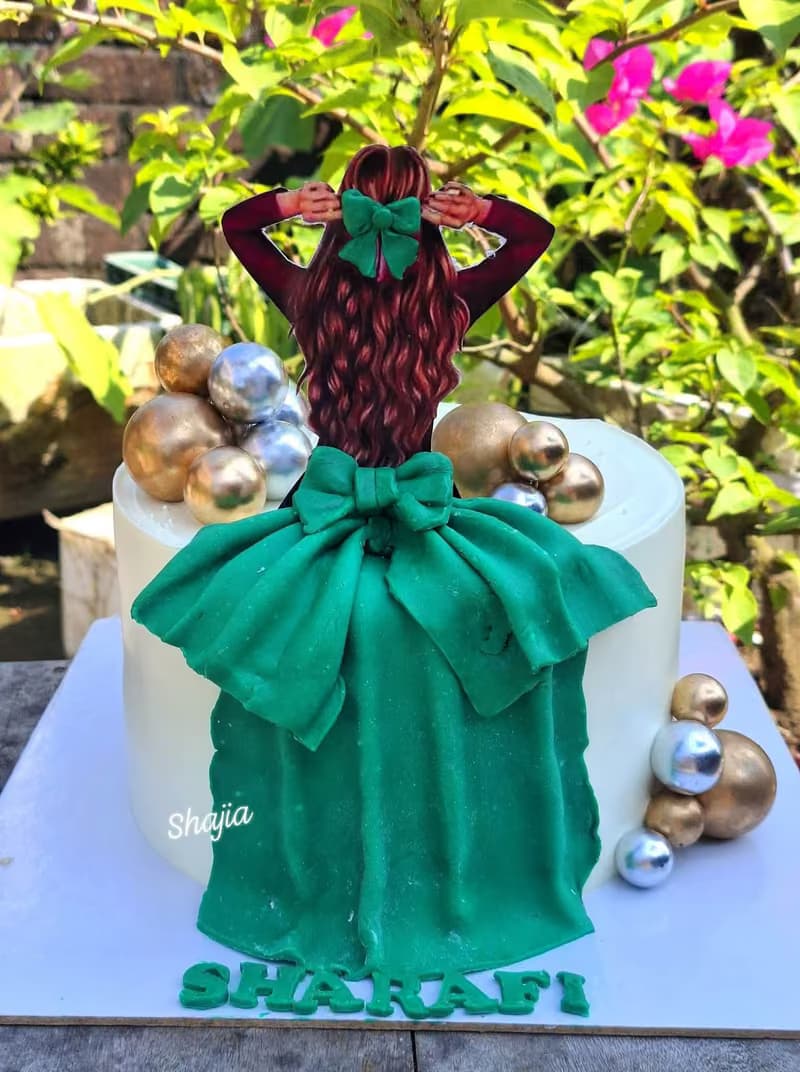Emerald gown cake